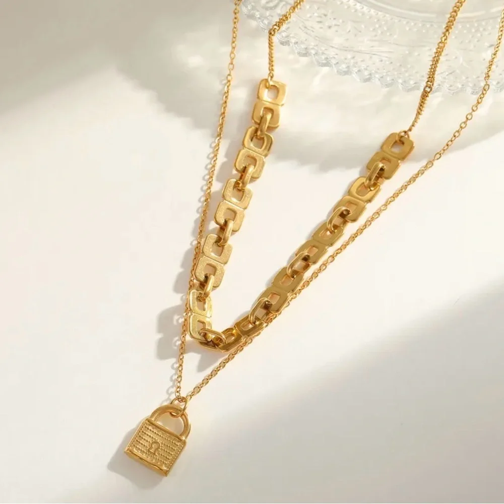 Lock Pendant Layered Necklace | Modern Luxe